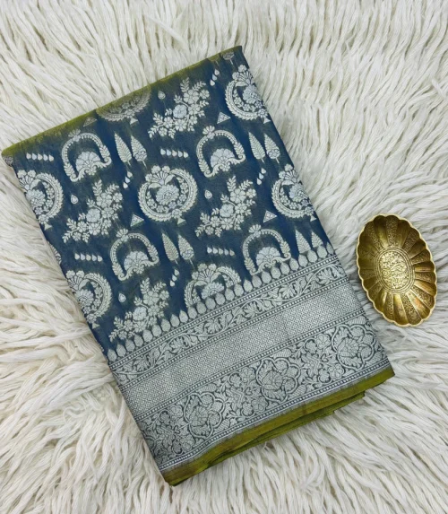 Banarasi Katan Tissue Silk Saree Grey