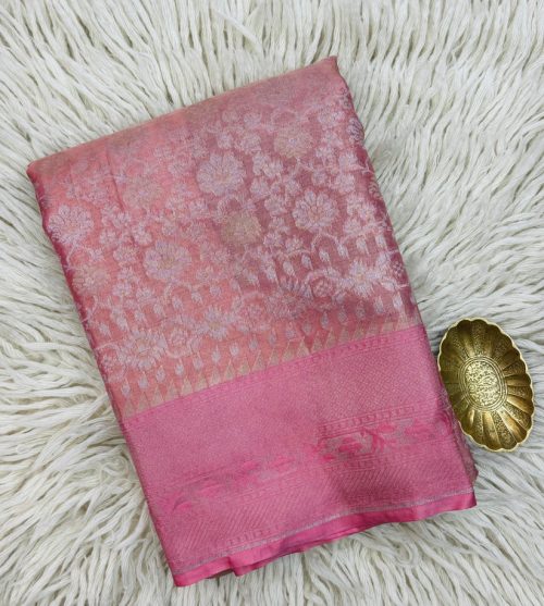 Banarasi Katan Tissue Silk Saree Powdered Pink