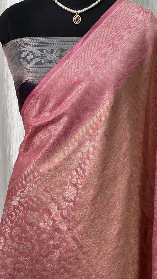 Banarasi Katan Tissue Silk Saree Powdered Pink