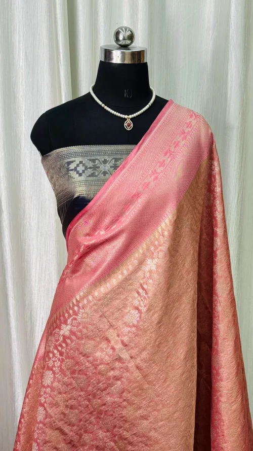Banarasi Katan Tissue Silk Saree Powdered Pink